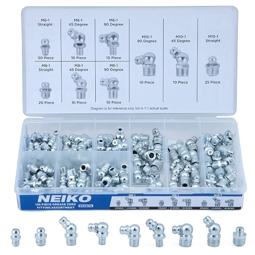 NEIKO 50467A Grease Fitting Assortment, 135 Piece, Straight & Angled Zerk by NeikoTools