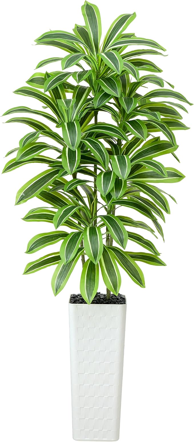 Artificial Dracaena Tree: 7FT Fake Plants Silk Faux Trees（White Pot） | by TNGGNT