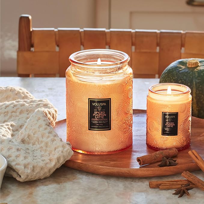Voluspa Spiced Pumpkin Latte Large Scented Candle Jar 18 Oz, 100 Hr Burn | - Image 2
