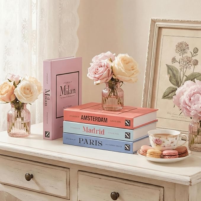 4 Pcs Decorative Books | Faux Pastel Coffee Table & Shelf Decor | Soft Muted - Image 6