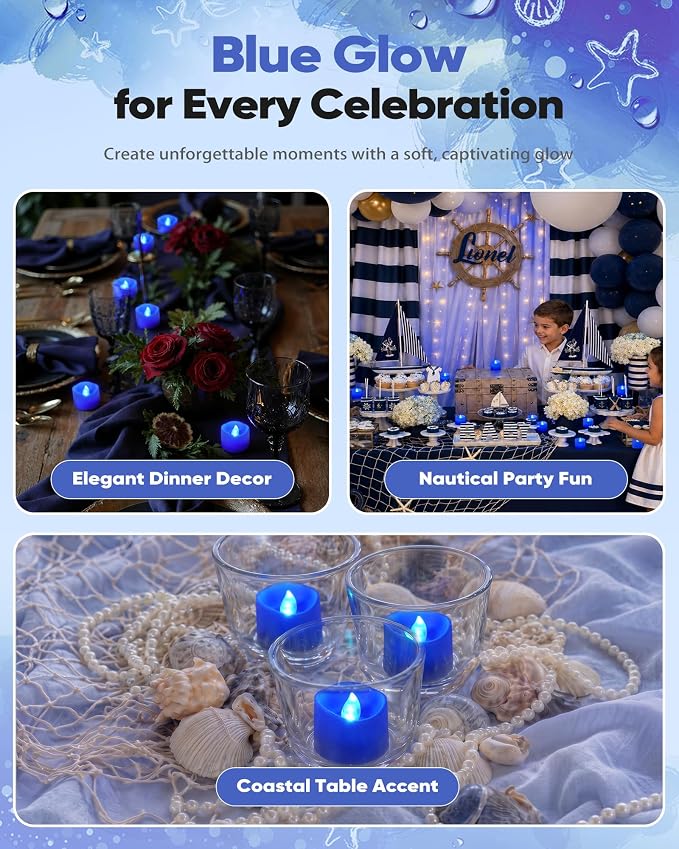 Homemory 12-Pack Blue Flameless Battery Tea Light Candles, 200+ Hours | - Image 9