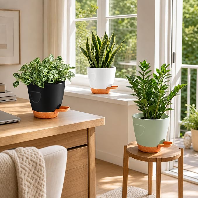 Self Watering Planter Pots for Plants, Drainage holes and saucers, - Image 8