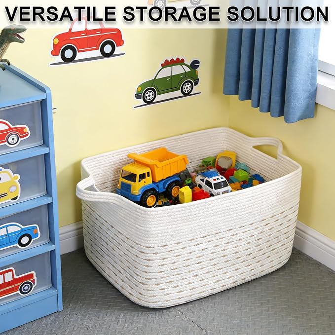 96L Woven Laundry Basket with Handles, Extra Blanket Basket, Living Room - Image 8