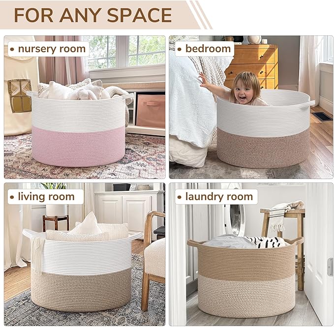 INDRESSME 115L Extra Large Woven Wicker Blanket Basket Living Room | Wicker - Image 4