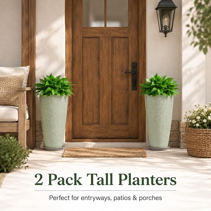 Neoaider Set of 2 Tall Planter, 21 inch Large Plastic Planter, Drip Glaze | - Image 4