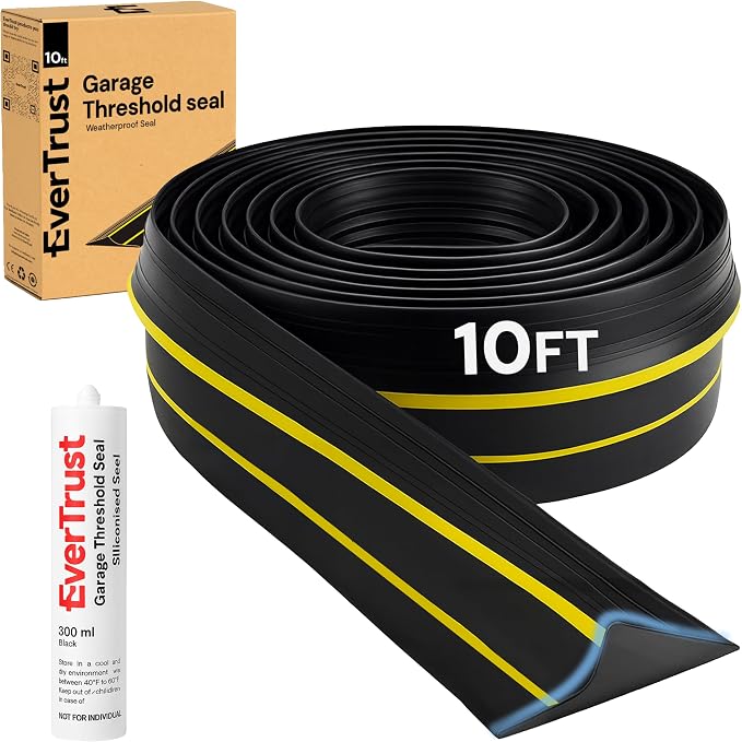 10Ft/3M Garage Threshold Seal Strip + 1pc 300ml Sealant Adhesive | Weatherproof by EverTrust