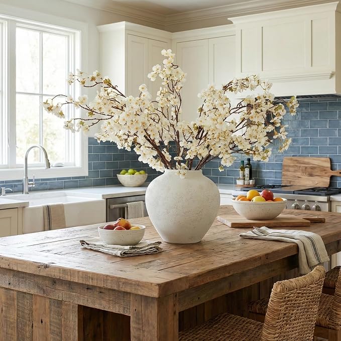 White Rustic Large Round Vase for Table Centerpieces 11 inches, Arina Vase - Image 7