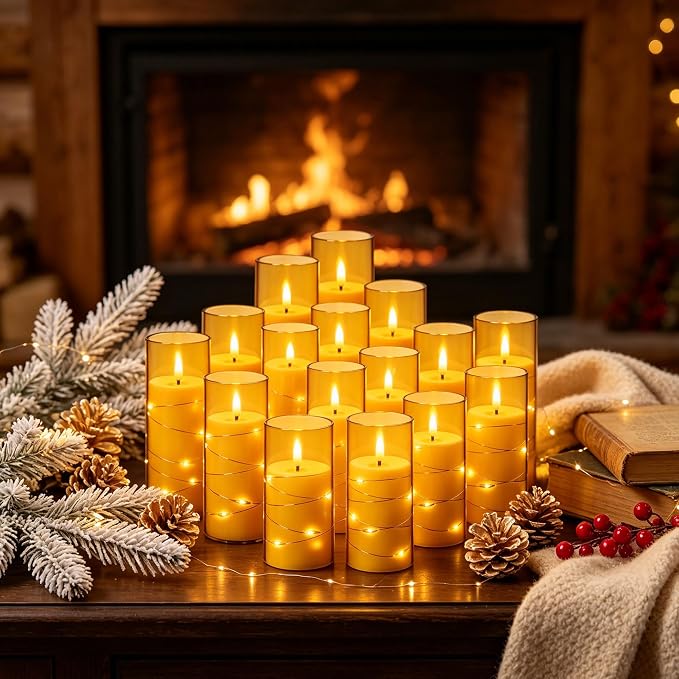 Da by 12 Pack Champagne Flameless Taper Candles, Flickering Black Wick LED - Image 3