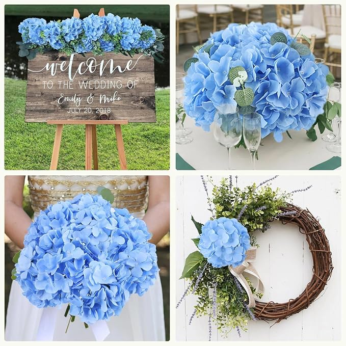 AVIVIHO 105pcs Blue Fake Flowers Hydrangea Artificial Flowers Bulk Silk Flowers - Image 4