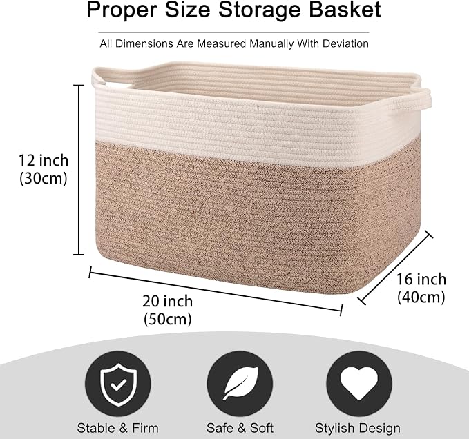 OIAHOMY Large Blanket Basket, 65L Cotton Rope Woven Laundry Basket, Toy Bin - Image 3