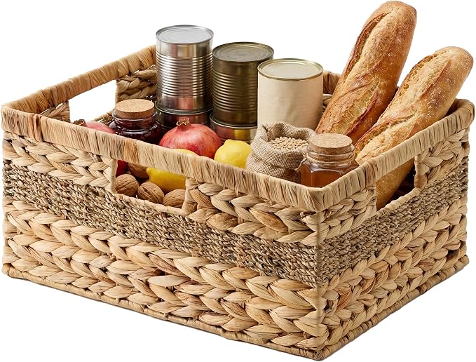 StorageWorks Jumbo Rectangular Wicker Basket, Water Hyacinth and Seagrass by StorageWorks