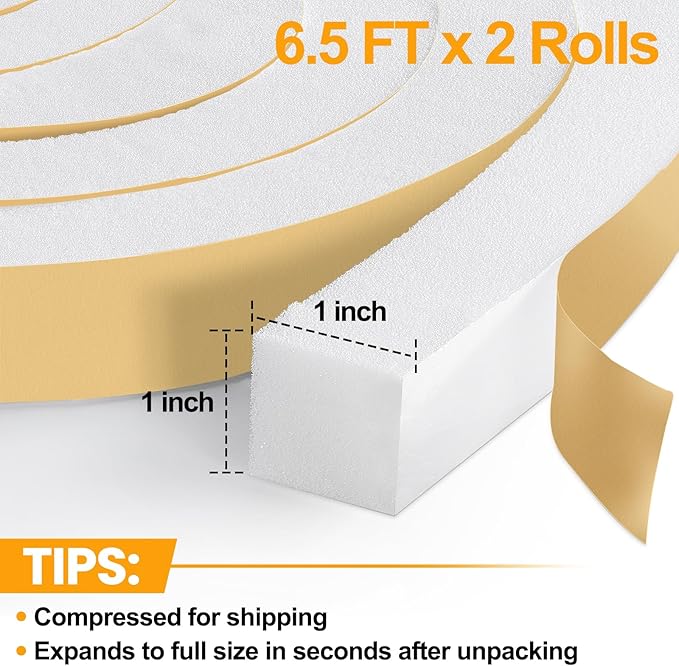 High Density Foam Tape Air Conditioner Window Seal, 1x1 Inch Thick Foam Stripe - Image 2