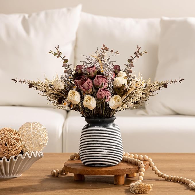 Ceramic Rustic Vase, Small Flower Farmhouse Vases Home Decor, 6“ Short Pottery - Image 3