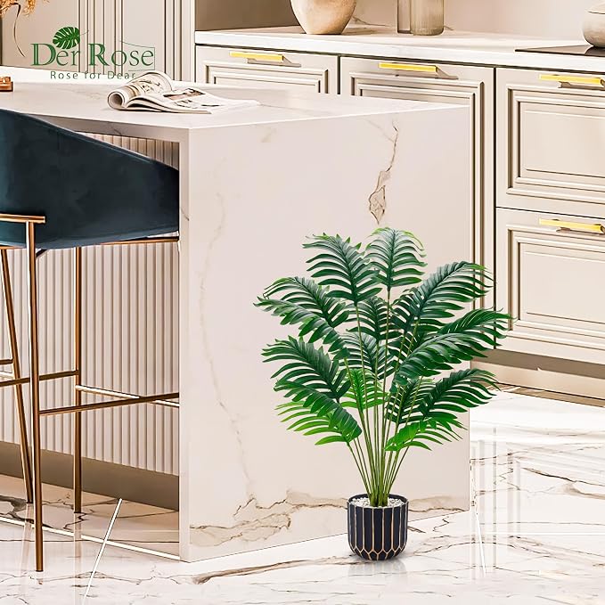 Der Rose 28" Fake Palm Tree in Black Gold Pot - Image 5