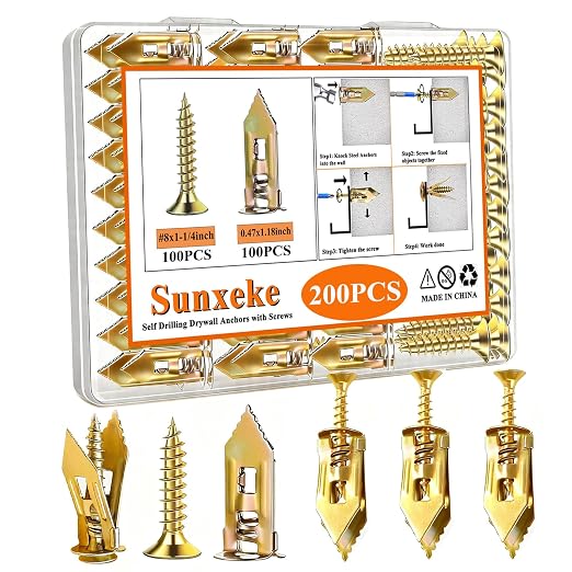 Self Drilling Drywall Anchors and Screws Kit, Wall Anchors by Brandquality-Trustworthy