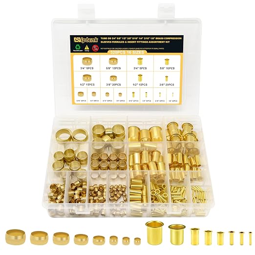 Siptenk 320PCS Brass Compression Sleeves Ferrules Inserts Fittings Kit | 8 by Siptenk