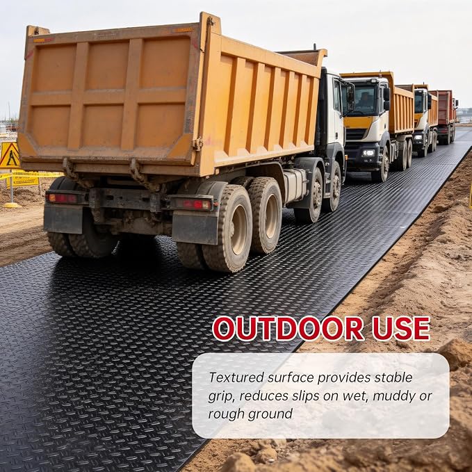 12Pcs 4'x8' Ground Protection Mats w/22 Connectors, Double Sided Diamond Tread - Image 5