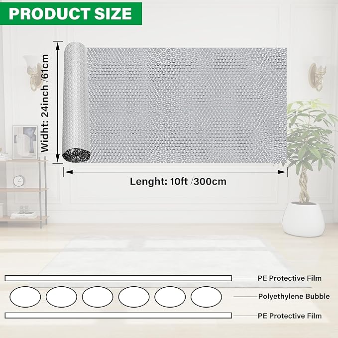 winemana Window Insulation Roll, 24IN x 10FT Reflective Heat Shield Bubble Film - Image 3