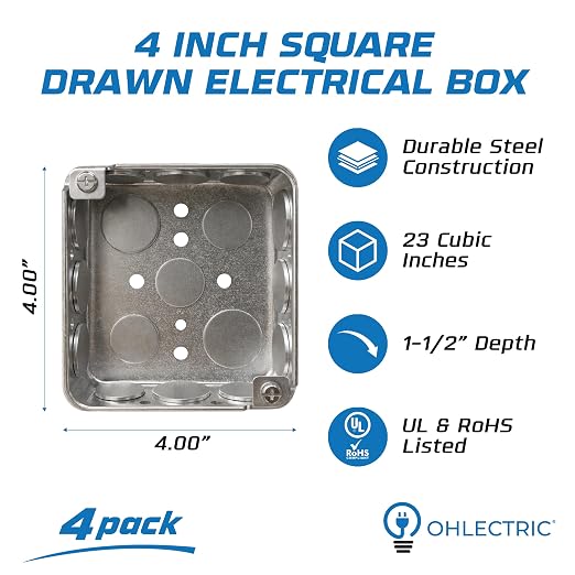 4-Pack 4" Drawn Square Electrical Box - Image 2