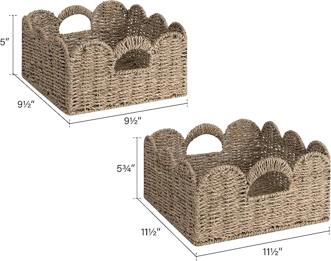 StorageWorks Scalloped Wicker Basket, Hand-woven Rattan Baskets - Image 3