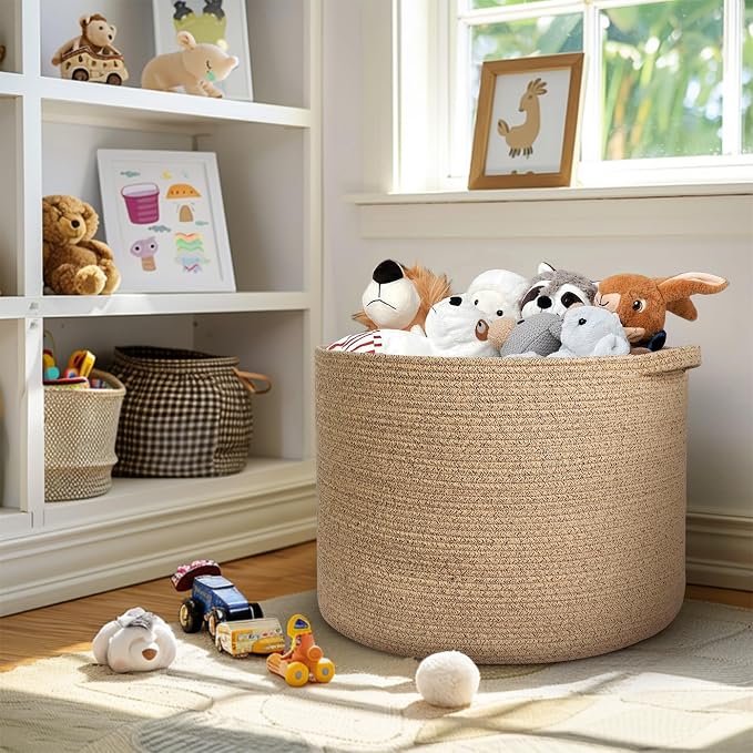 115L Extra Large Storage Basket, 23.6"x15.7" Woven Cotton Rope Basket, Giant - Image 6