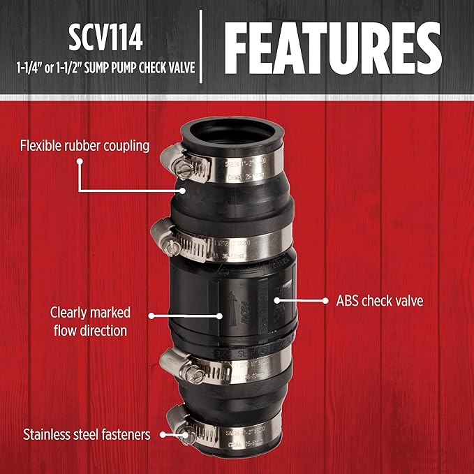 Red Lion SCV114, 1-14" and 1-1/2" ABS Sump Pump Check Valve - Image 3