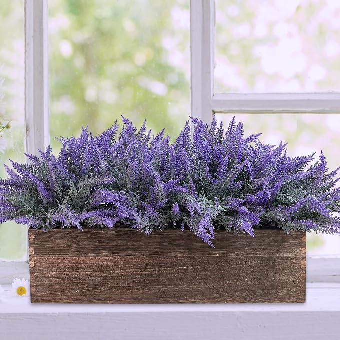 Winlyn 14" Artificial Lavender Flowers Plants in Rectangular Wooden Planter Box - Image 7