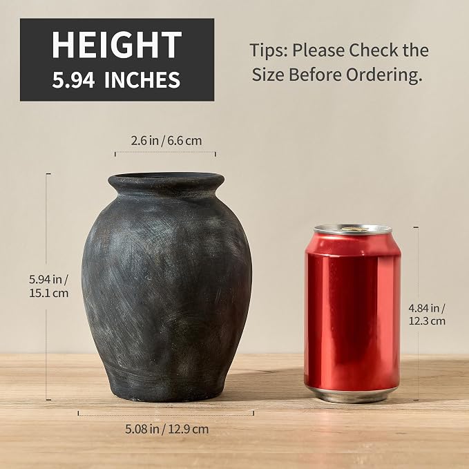 5.94" Ceramic Vase for Home Decor, Decorative Terracotta Farmhouse Rustic Vases - Image 2