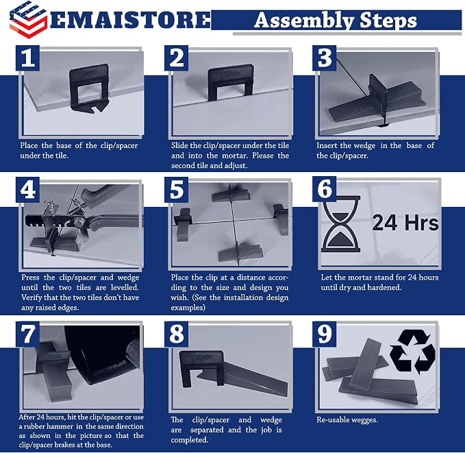 Tile Leveling System – ULTRA-THIN 0.5mm – 400 Spacers, 200 Reusable Wedges & - Image 7