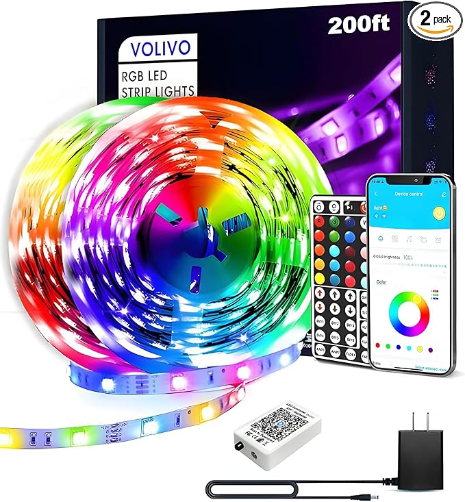 VOLIVO LED Strip Lights for Bedroom 200ft, Smart Bluetooth RGB Light Strips by VOLIVO