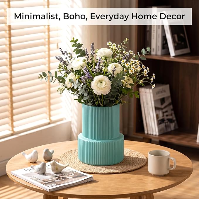 Green Ribbed Glass Vase, Modern Design Flower Vase | Home Decor - Image 6