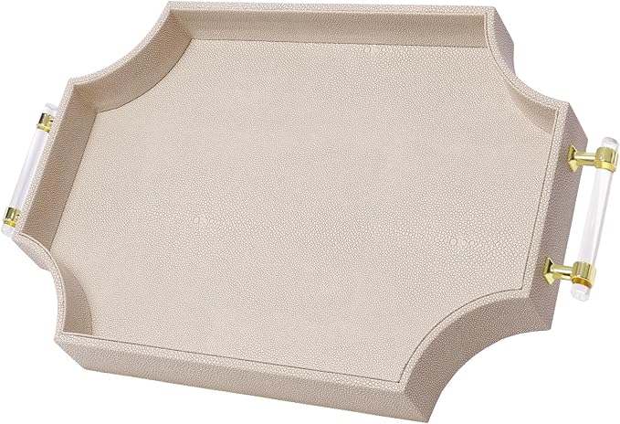 22.6'' × 13'' Coffee Table Tray Shagreen Scalloped Decorative Ottoman Tray | by ChangSong