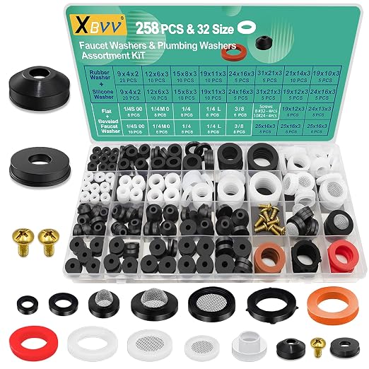 XBVV 32 Size 258 PC Faucet and Plumbing Rubber Washers Assortment Kit by XBVV