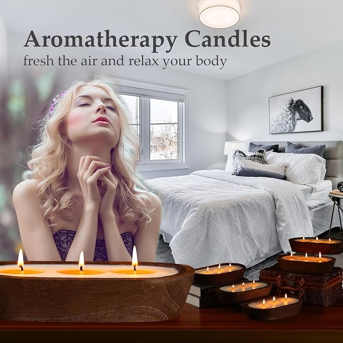 Aromatherapy Candle, SEVEYEE Vanilla Candle 3wicks 12oz, Large Wooden Bowl - Image 4