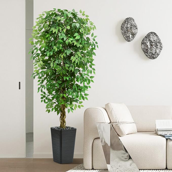 7FT Artificial Ficus Tree, 84 Inch Realistic Faux Silk Ficus Floor Plant - Image 7