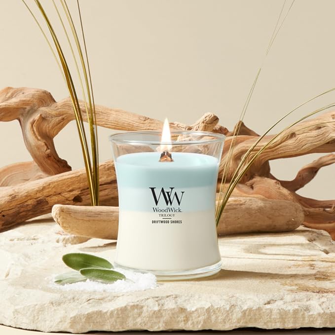 Woodwick Driftwood Shores Medium Hourglass Trilogy Candle - Image 2
