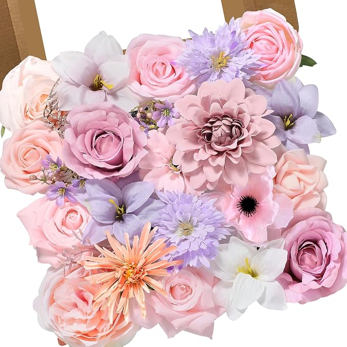 Alecono Pink and Purple Artificial Flowers, Silk Fake Flower Set | by AleconoBetterYourLife