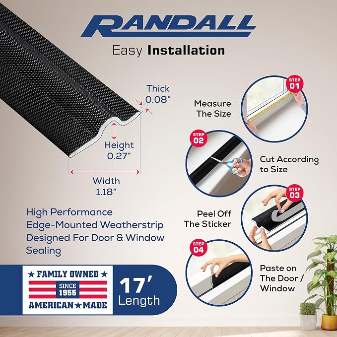 17' Long Self-Adhesive PU Foam Weather Stripping Seal Strip - Image 2