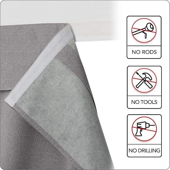 RYB HOME Grey 100% Blackout Short French Door Linen Curtain - Image 6