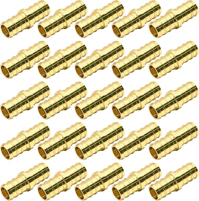 25 Pack 1/2" PEX Fittings, Brass Straight Coupling Fittings, by RUBY.Q