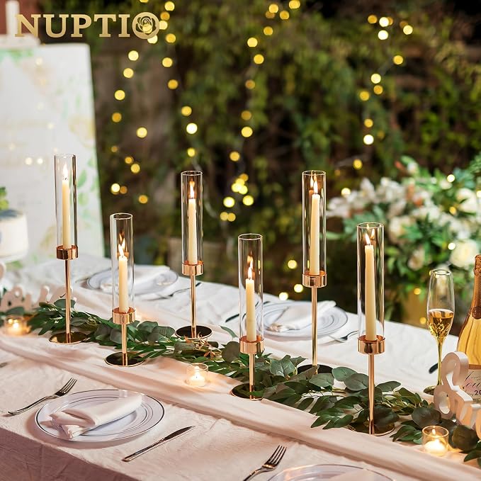 NUPTIO Hurricane Candle Holder for Candlestick: 6 Pcs Gold Taper Candlestick - Image 2
