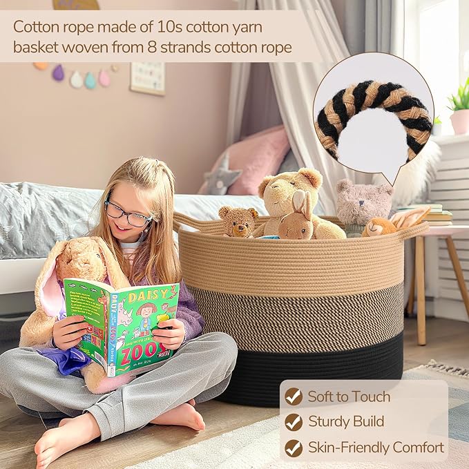 INDRESSME 115L Extra Large Woven Rope Blanket Basket Living Room | 23.6" x - Image 3