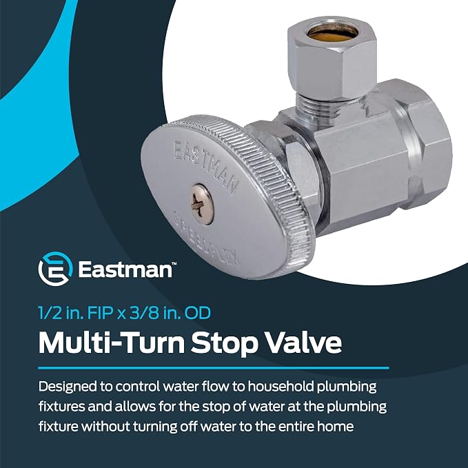 Eastman 1/2 Inch FIP x 3/8 Inch OD Compression Multi-Turn Angle Stop Valve - Image 2