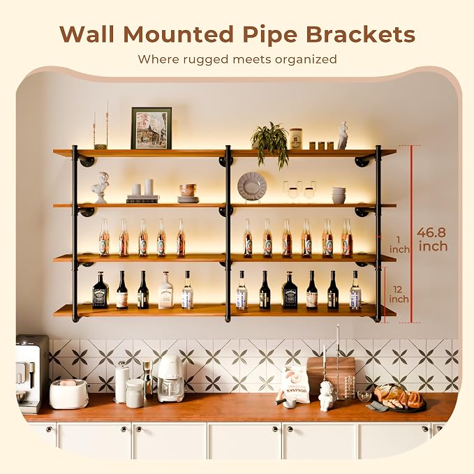 Industrial Wall Mount Pipe Shelf Brackets, Open Bookshelf Brackets - Image 2