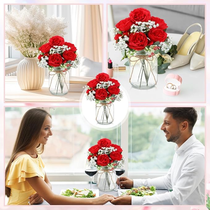 12 Sets Mason Jar Flowers Centerpiece Table Decorations, Artificial Peony - Image 5