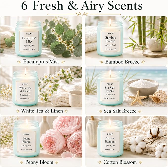 Scented Candles Gift Set, Fresh Botanical Scents | Eucalyptus, Sea Salt & - Image 3