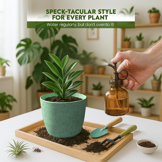 Plant Pots Indoor with Drainage 5 Pack Multi-Size Planters Set Spotty Mint | - Image 3