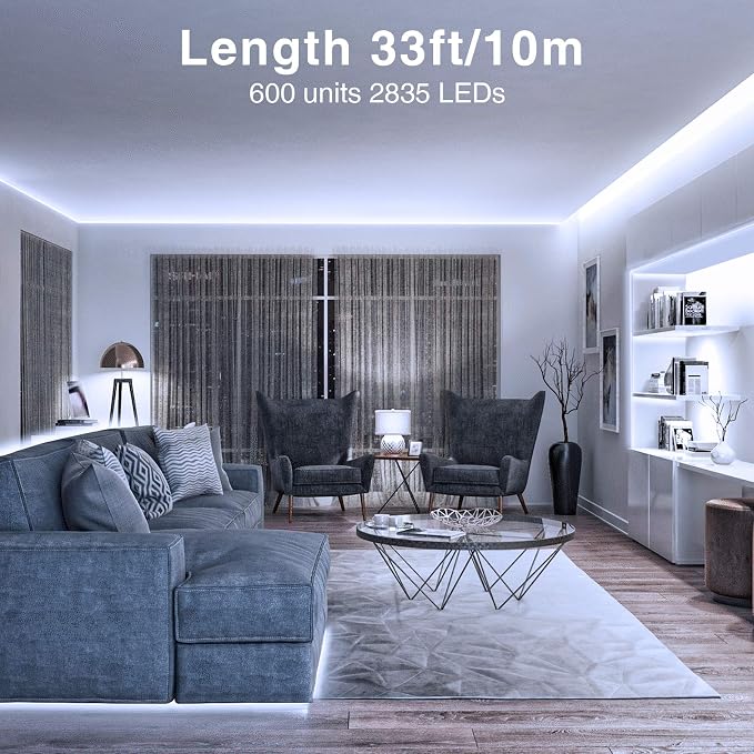 Onforu White LED Strip Lights, 32.8FT 6000K Super Bright Dimmable Tape Light Kit - Image 6