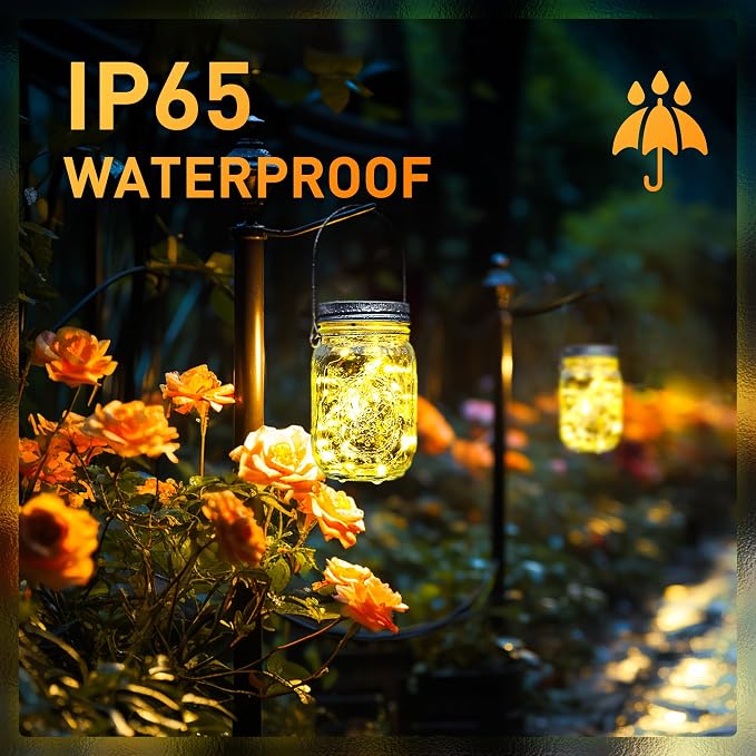 GIGALUMI Hanging Mason Jar Solar Lights, 6 Pack 30 Led Tinplate Lids | Hanging - Image 6