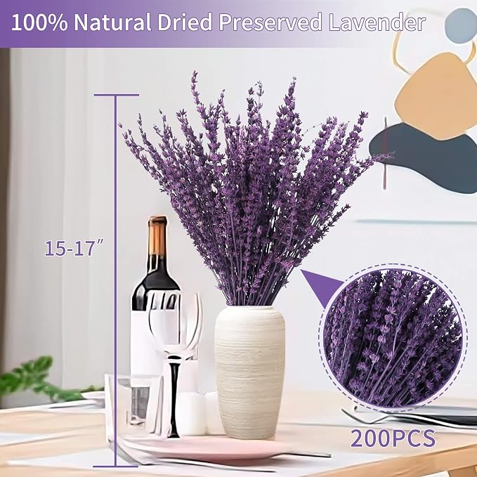 Glicrili Dried Lavender Flowers Real Stems Purple Bouquet - Image 3